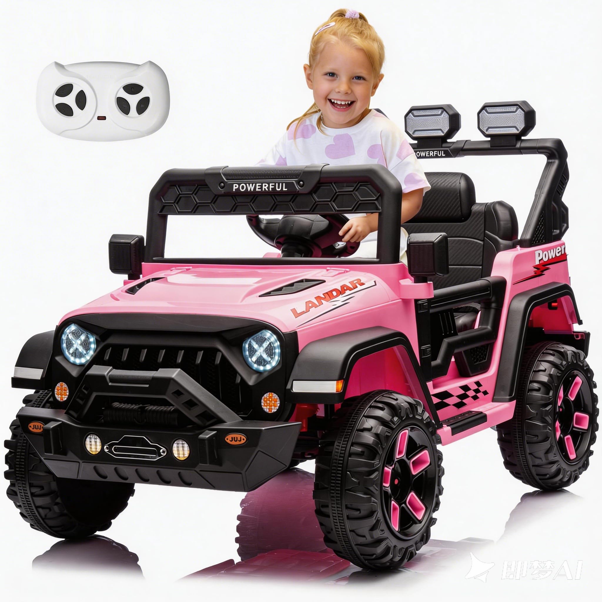 HAUSPROFI Kinder Elektroauto, 12V 7Ah,3-Gang Elektroantrieb, 2 Fahrmodi, Kinderauto Elektrisch mit Fernbedienung,LED-Lichtern, Musik, Sicherheitsgurt, Elektroauto für Kinder ab 1-8 Jahren(Rosa)