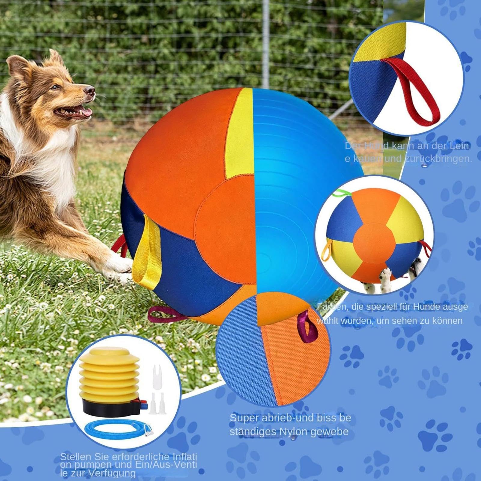 Generisch Herding Ball Hund, Extra Große Hüteballhilfe Treibball für Hunde Bissfest, Aufblasbare Riesige Hundebälle mit Pumpe, Interaktives Outdoor Hundeballspielzeug Unzerstörbar, für Heimtierbedarf