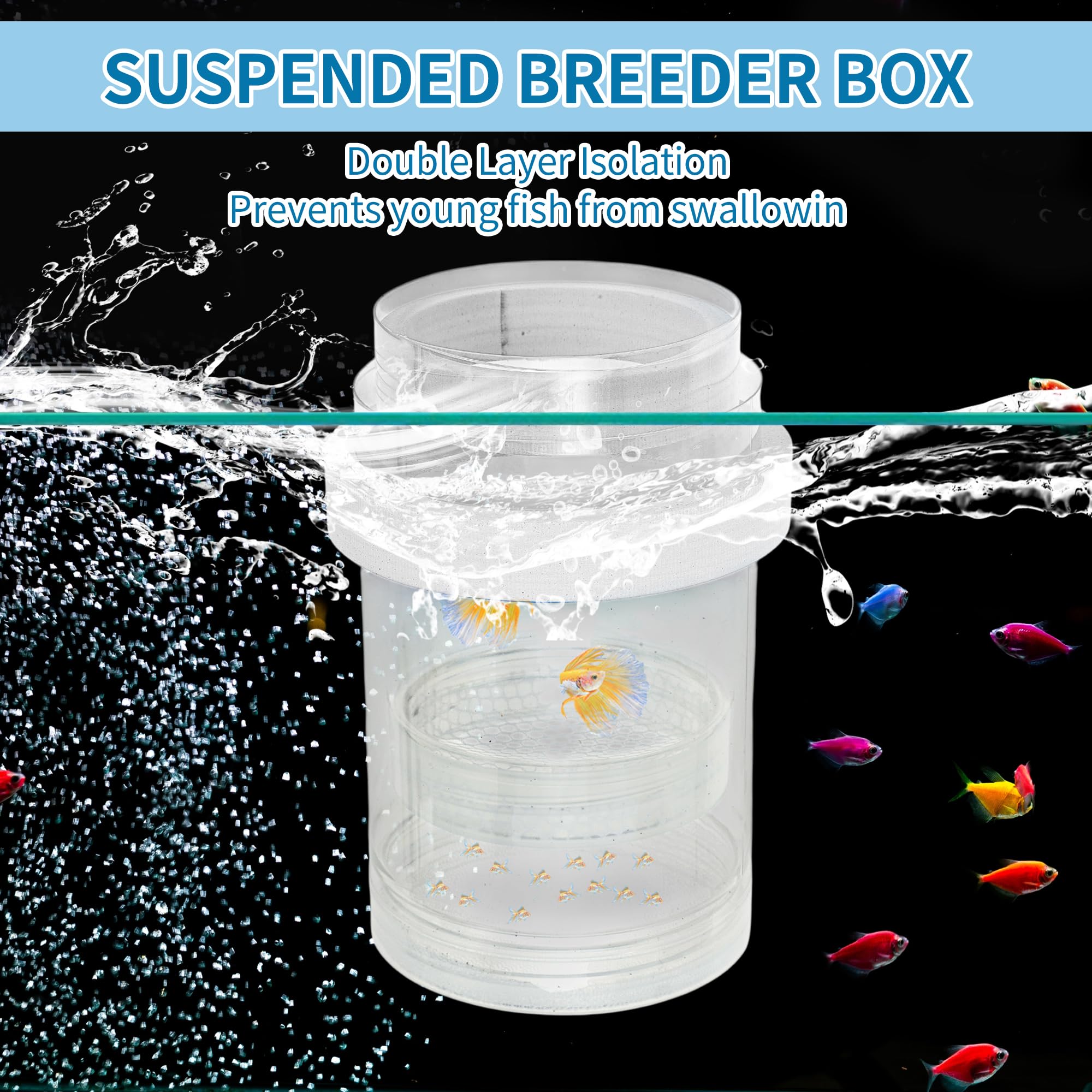 CAPASTEC Suspensions Breeder Box, Floating Mesh Isolation Fish Tank Separator Set, Ideal for Aquatic Pets Small, White, 1 Set - Image 4