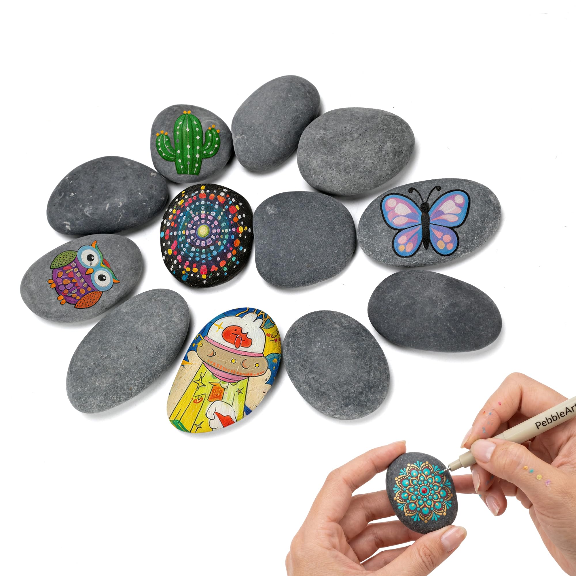 12 Large Smooth Painting Rocks, About 5-8cm Flat Pebbles for Painting, Natural Stones for Painting for Adults and Kids, Creative Rock Painting Supplies, Decorative Rocks for Painting and Garden Art