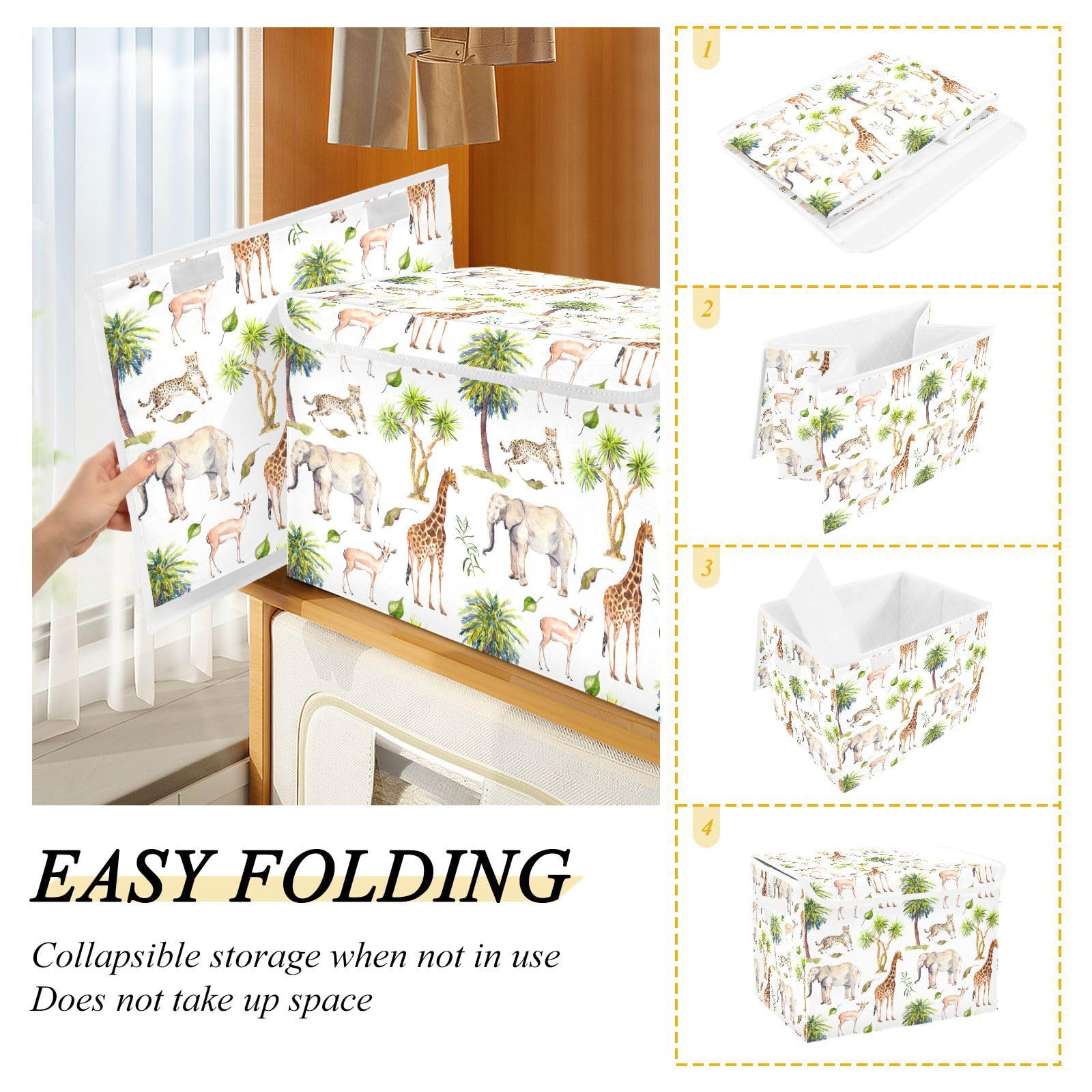 Mnsruu Easter Baskets Collapsible Storage Bins with Lids, Animal Elephant Giraffe Storage Boxes Clothes Baskets for Organizing - Image 4