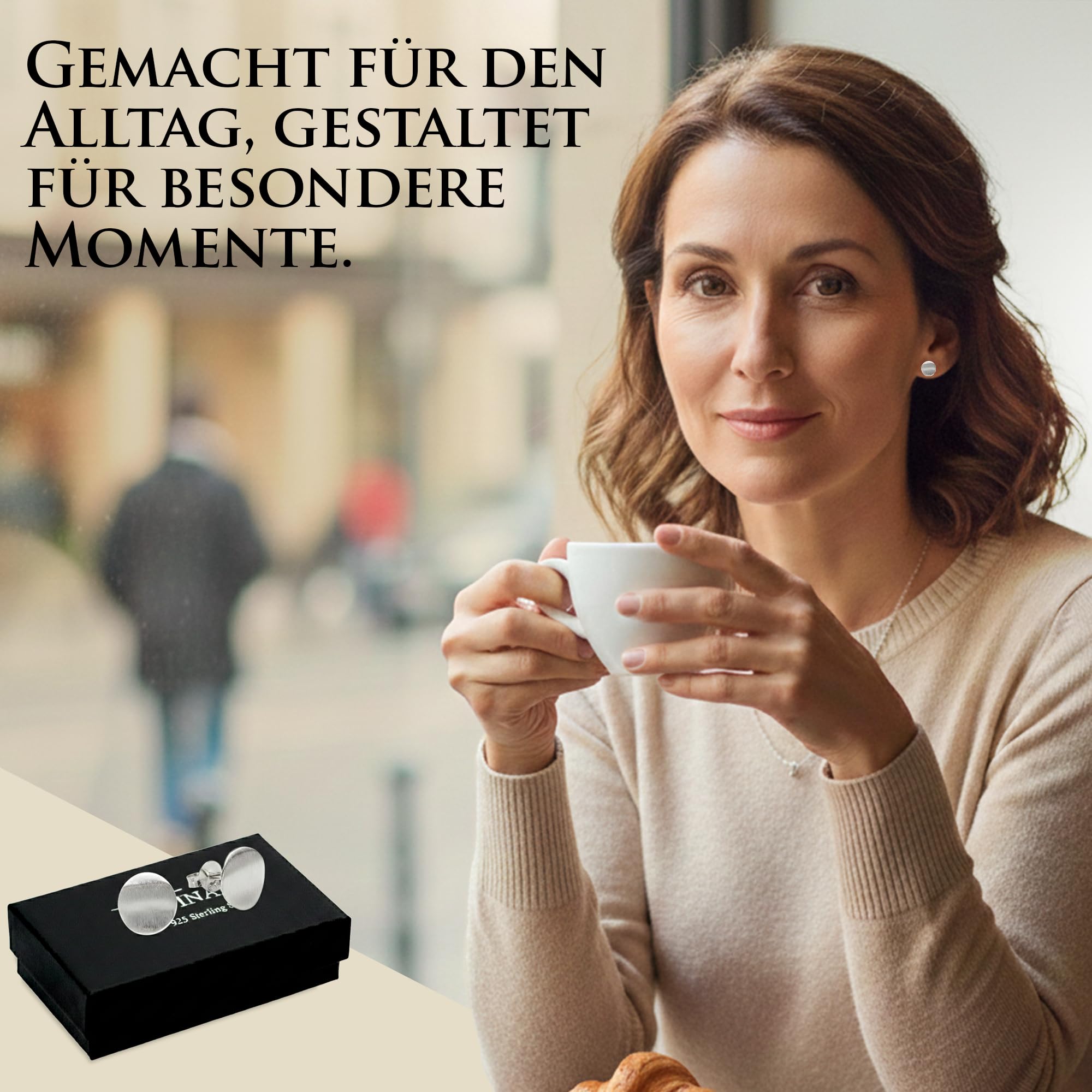Vinani Damen Ohrstecker 925 Silber - kleiner Kreis mattiert und gewellt - Ohrring Set für Frauen - aus 925 Sterling Silber OKMG