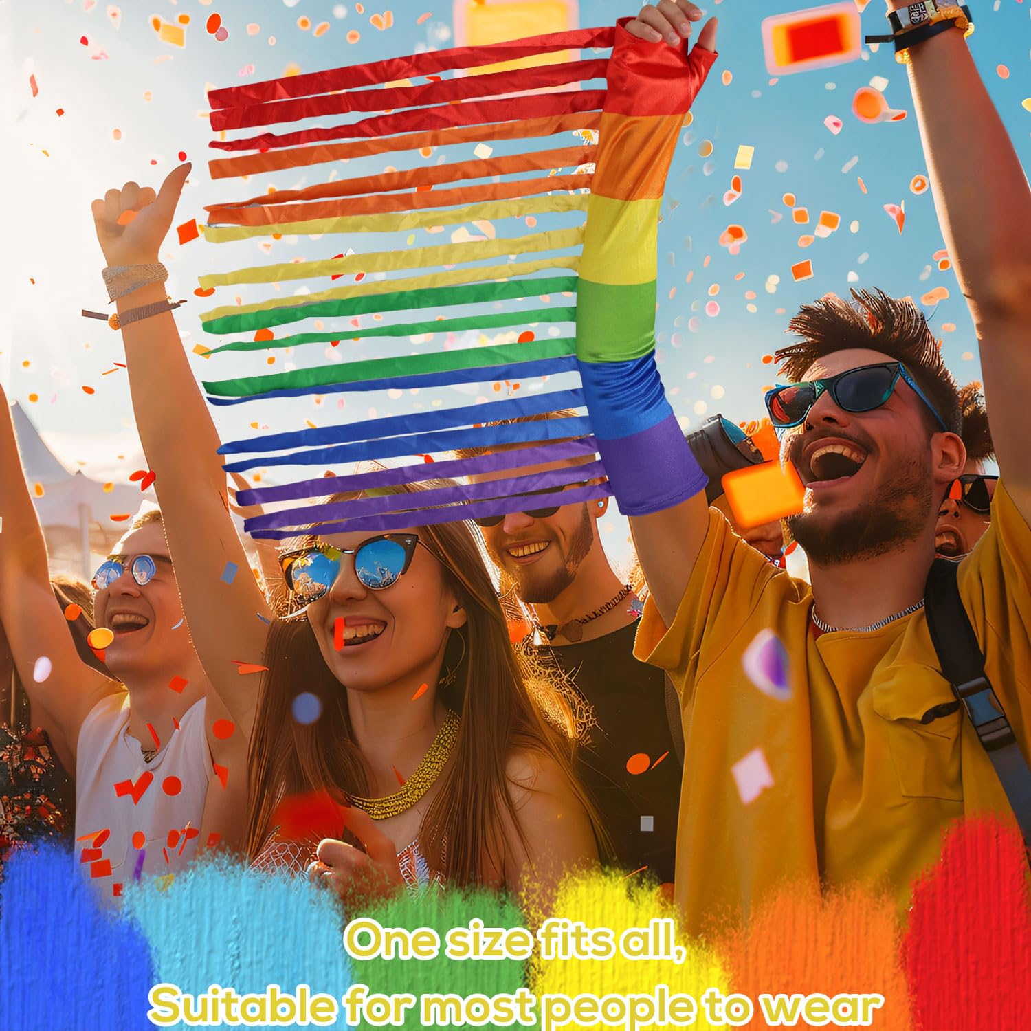 Lyreh Chauffe-Bras Arc-En-Ciel, Longueur 48cm Chauffe-Bras à Franges Arc-En-Ciel Sans Doigts Costume pour Femmes Hommes Fête d'Halloween Gay Pride