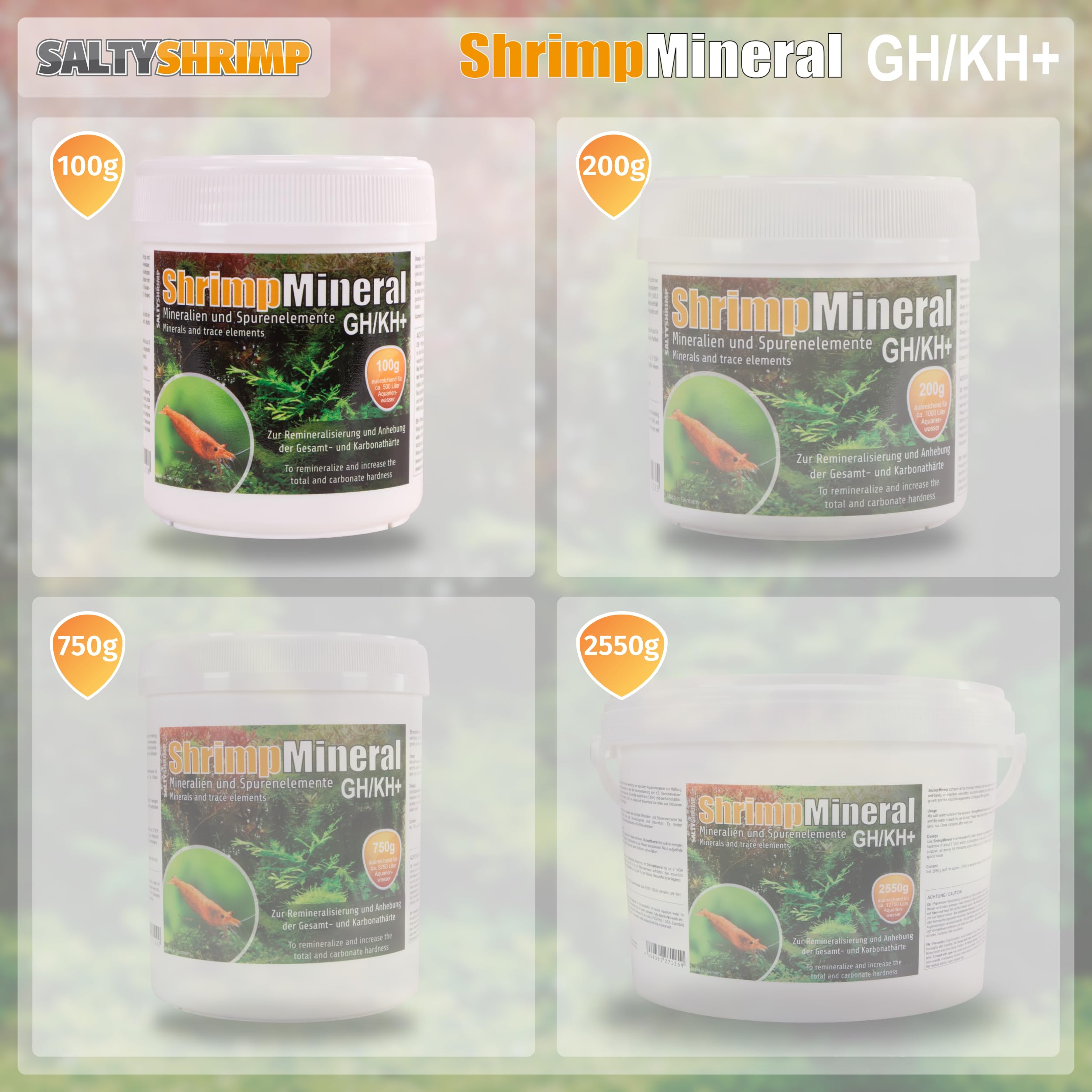 Shrimp Mineral GH/KH+ | 100g - Sal Mineral. Especialmente desarrollada para el Mantenimiento y la cría de gambas. para Agua de Acuario Neutra y remineralización