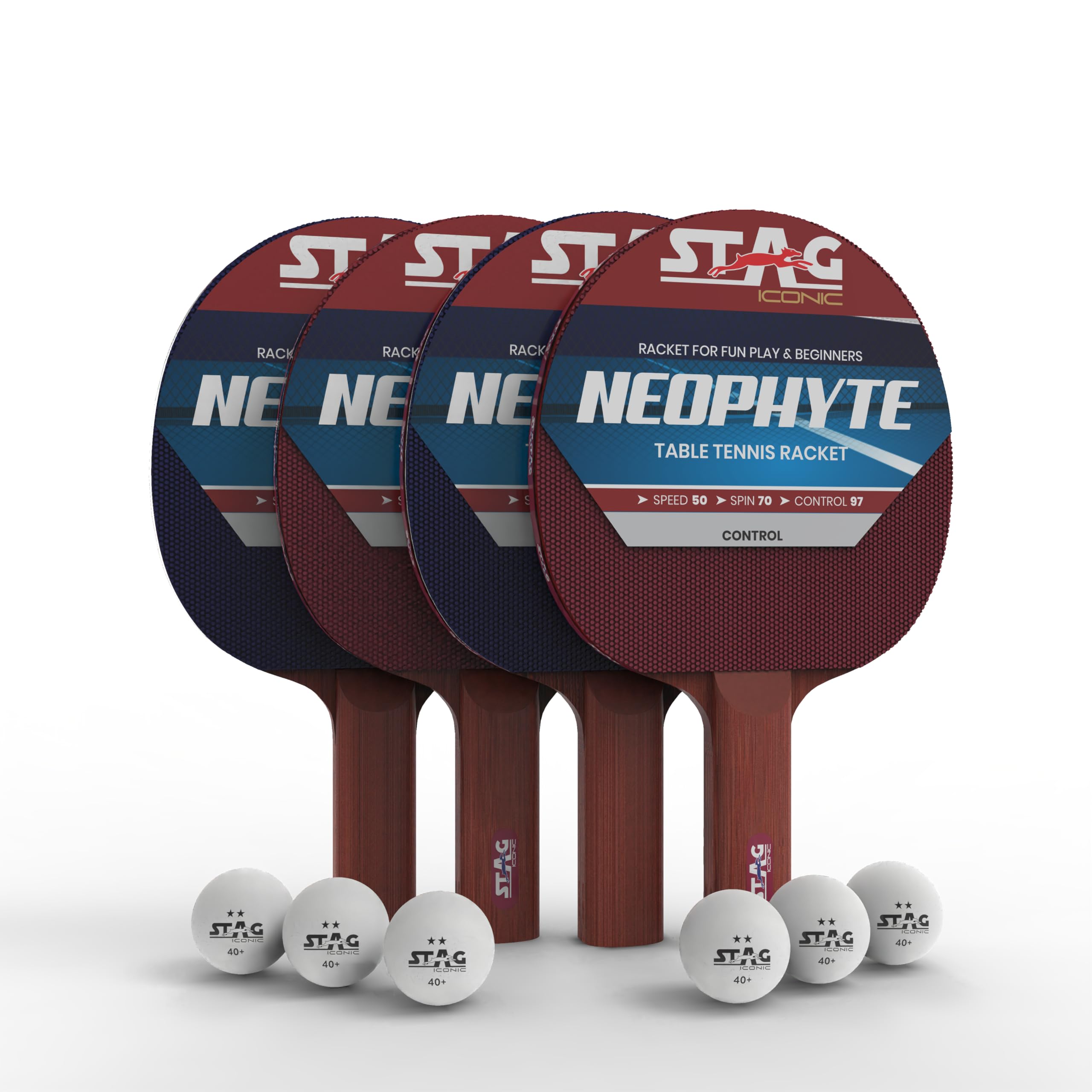 Stag Iconic Neophyte Beginner Series Table Tennis (T.T) PlaySet| Discover Ping Pong Game with Vibrant, Playful Color Rackets 4 Player Game Set with TT Balls| Perfect for New Players & Recreational Fun-image-28