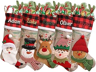 CHARMMYFASHION Personalised Christmas Stocking with Name,46cm/18in Large 3D Christmas Stocking,Custom Christmas Stockings,Customized Xmas Decor Gifts for Family Kids,Fireplace Xmas Decorations