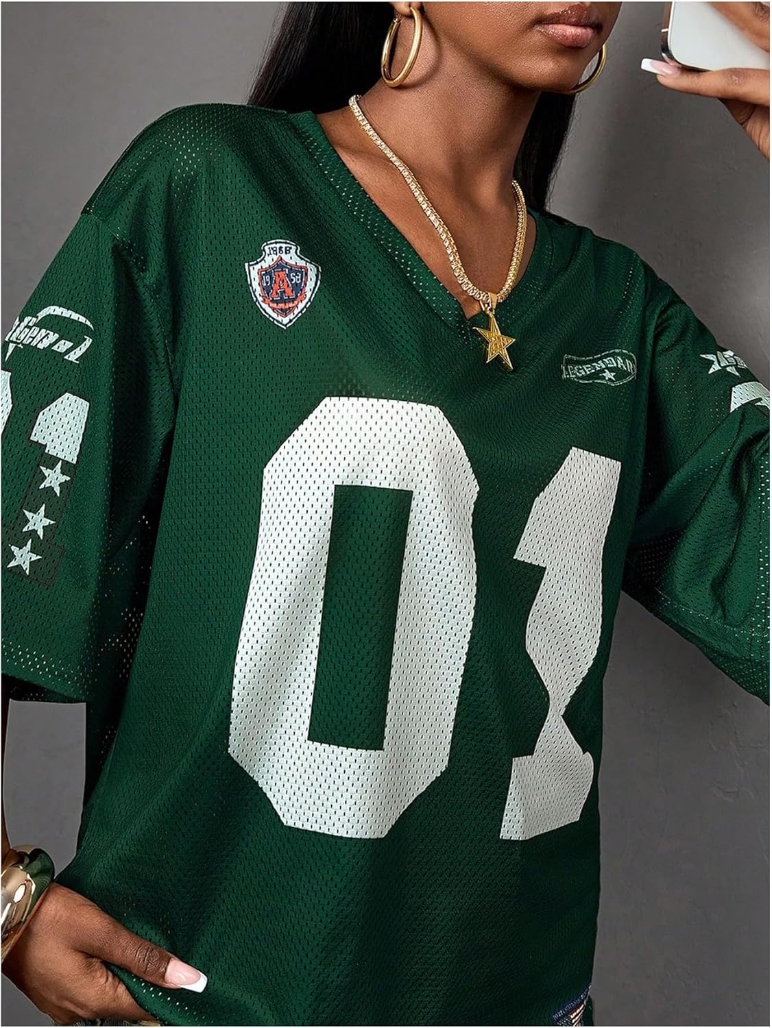 SHENHE Girl's Jersey Shirt Y2k Oversized Graphic Number Shirt Mesh Football Jersey Streetwear - Image 2