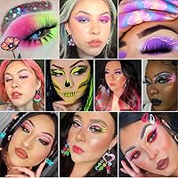 Vista 4 de Paleta de delineador de ojos activado por agua con brillo de neón grueso prensado, pintura corporal activada por agua, luz UV que brilla