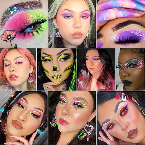 Miniatura 6 de Paleta de delineador de ojos activado por agua con purpurina de neón gruesa prensada, pintura corporal activada por agua, luz UV que brilla en la