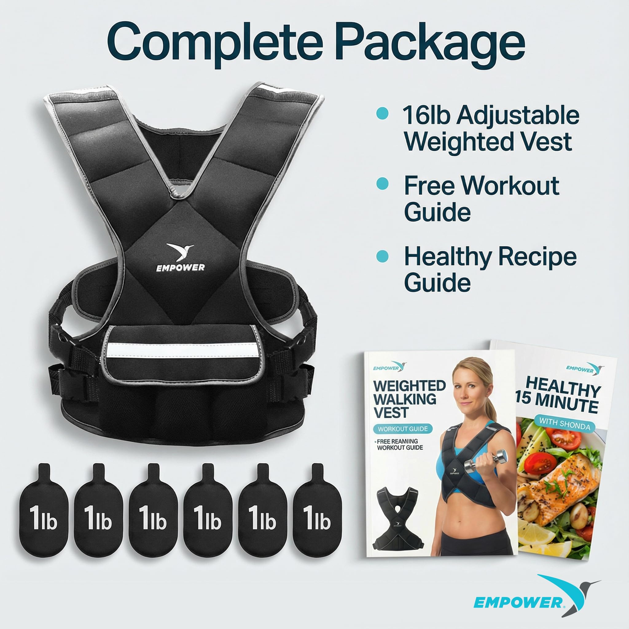 Empower - Chaleco con peso para mujer, chaleco corporal ideal para añadir intensidad de resistencia a los entrenamientos, fijo 3,6 kg o ajustable de 4,5 a 7,25 kg