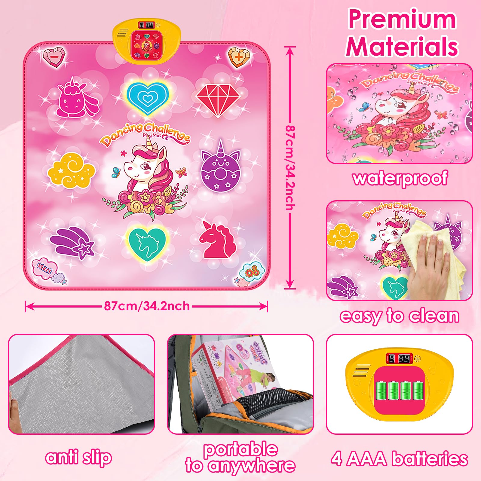 ZWOOS Tappetino da Ballo per Bambini da 3 a 12+ Anni, Tappetini da Ballo Bambina Giocattolo, Elettronico Tappeto Musicale Regalo Bambina 3 4 5 6 7 8 9 10 Anni per Natale e Compleanni