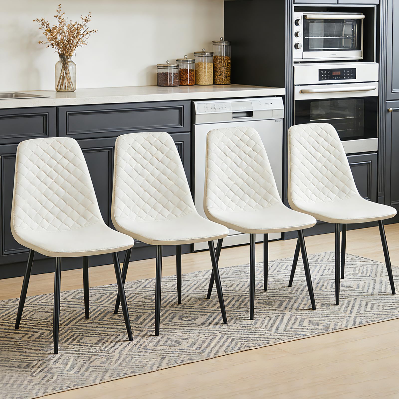 JaHECOME Beige Dining Chairs Set of 4 Faux Leather Fabric Upholstered Seat Living Room Chairs Metal Legs for Kitchen Lounge Home Office — image 1