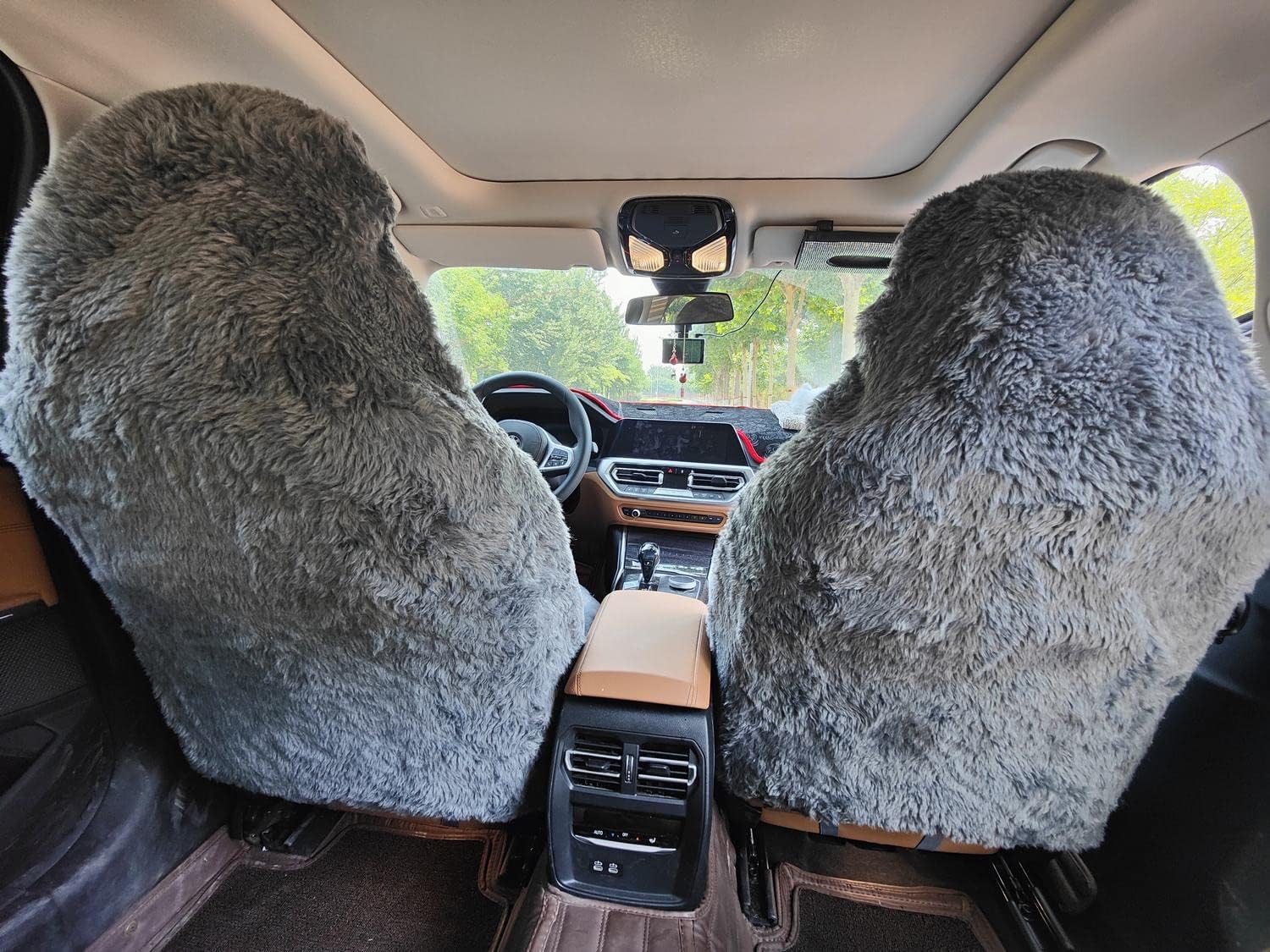 Sheepskin Seat Cover, Genuine Australian Sheepskin Fur Car Seat Cover, Universal fit, Full Coverage, Furry, Short Wool Seat Cover for Car, SUV, Truck, CRV, Motohome and So on (Gray)