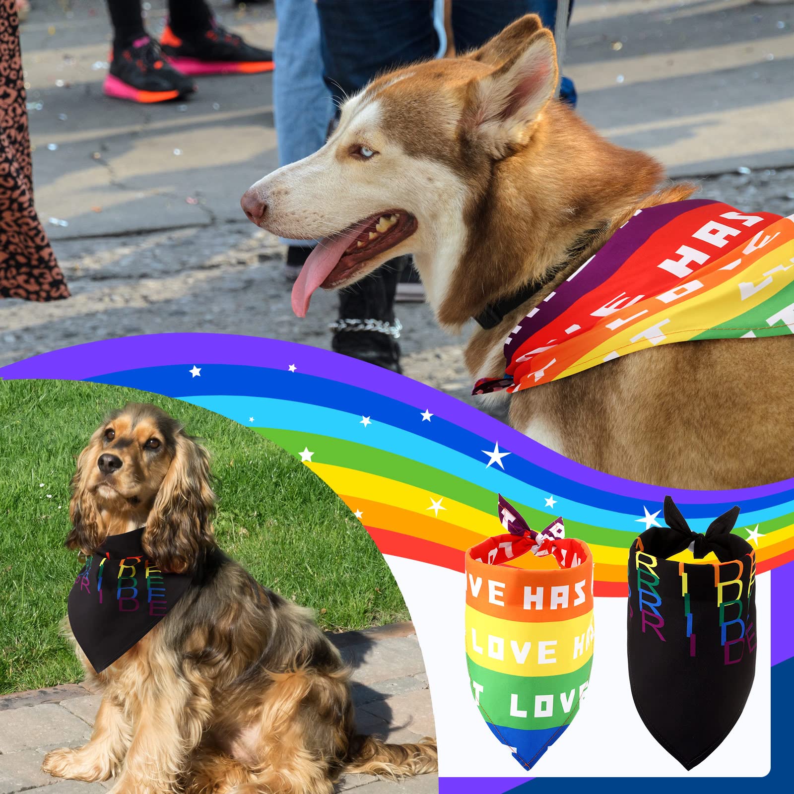 Lot de 60 bandanas pour chien Gay Pride arc-en-ciel - Mouchoirs pour chien LGBT - Accessoires de fête - 10 styles
