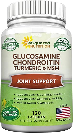 aSquared Nutrition Glucosamine Chondroitin Turmeric MSM Boswellia - 120 Capsules - Joint Support Supplement - Joint Support Relief Pills for Health - Natural Supplement for Back, Knee & Hands