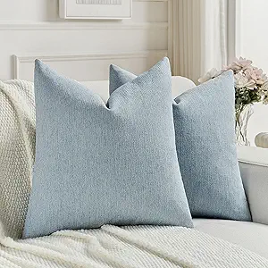 FUTEI Denim Blue Chenille Decorative Throw Pillow Covers 26x26 Inch Set of 2,Soft Cozy Faux Linen Textured Euro Pillow Shams,Farmhouse Home Decor for Couch Living Room