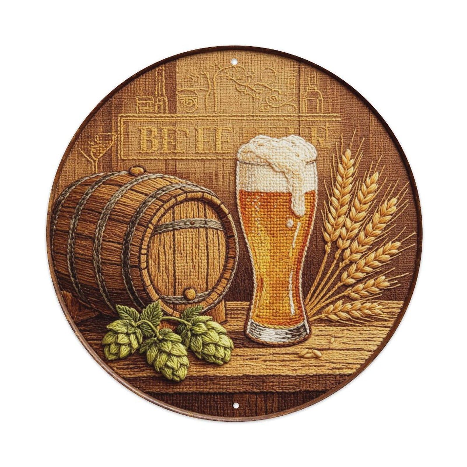 Craft Beer Barrel Embroidery Metal Tin Sign Plaque
