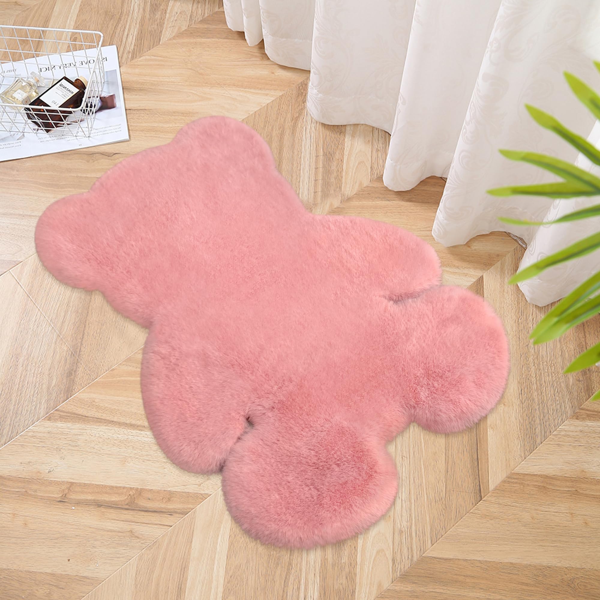 TENNOLA 2ft Small Fluffy Pink Rugs for Bedroom Girls, Soft Faux Sheepskin Fur Rug Fuzzy Shaggy Area Rug Cute Plush Carpet for Nursery Kids Aesthetic
