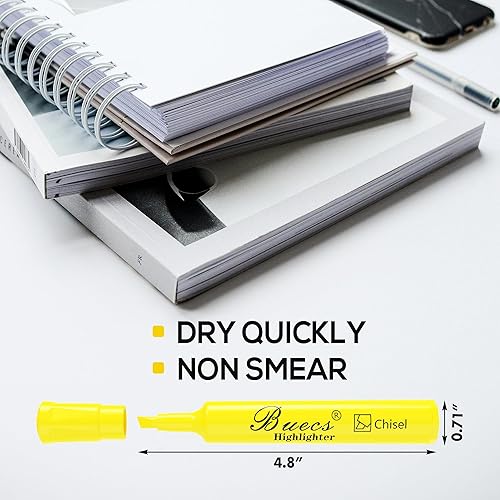 Miniatura 3 de Paquete a granel de resaltadores, 96 unidades, punta de cincel, amarillo fluorescente, adecuado para adultos, notas de planificador de resaltado,