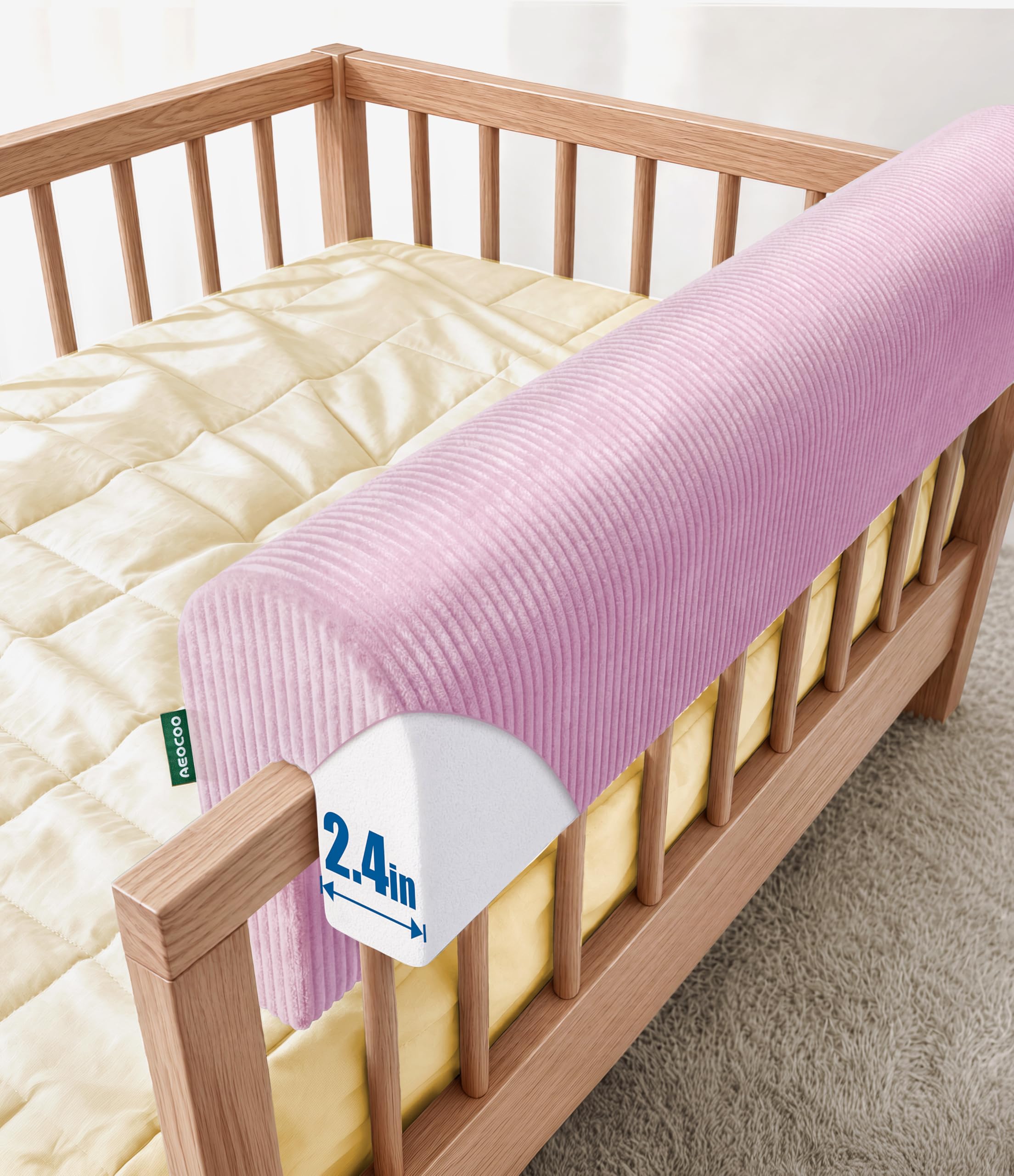 AEOCOO Bed Bumpers for Toddlers, Size 2.3 Ft, Toddler Bed Rail Bumper Protector for Loft Beds &amp; Bunk Beds, Bed Rail Height Extender Bed Guardrail, Anti-Bump, Purple