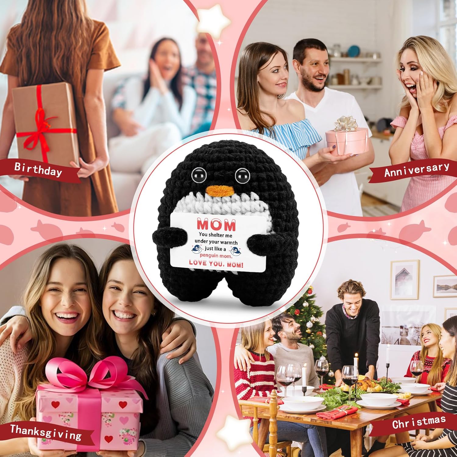 Mom Day Gifts for Mama from Daughter Son,Handmade Crochet Emotional Penguin Mom Gifts for Mama Mother in Law Bonus Step Mothers, I Love You Mum Mother’s Day Decor - Image 7