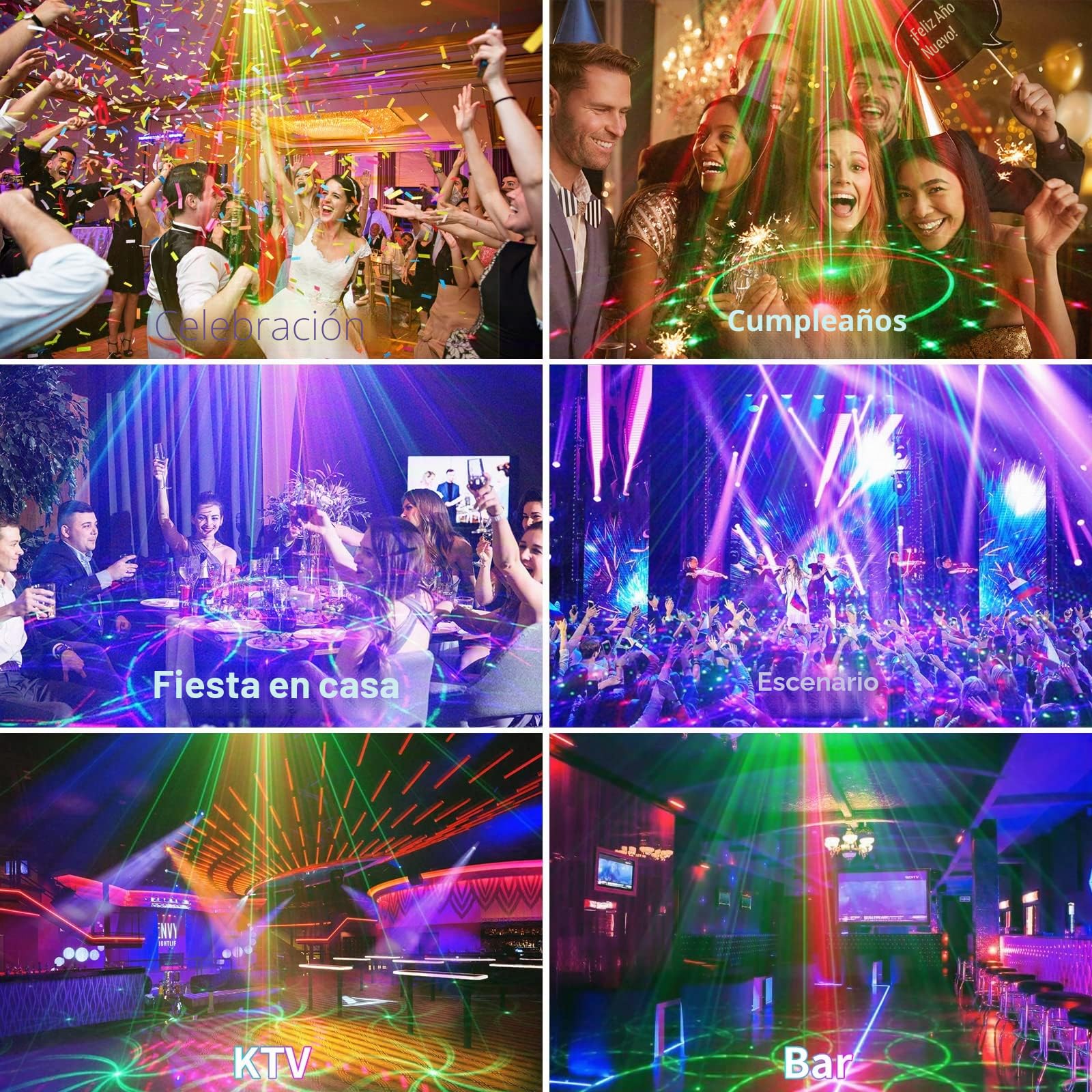 Luces de discoteca LED RGB con mando a distancia inalámbrico，Luces de fiesta con 60 combinaciones de iluminación Batería integrada y cable USB Adecuado para fiestas, discotecas, KTV, Halloween