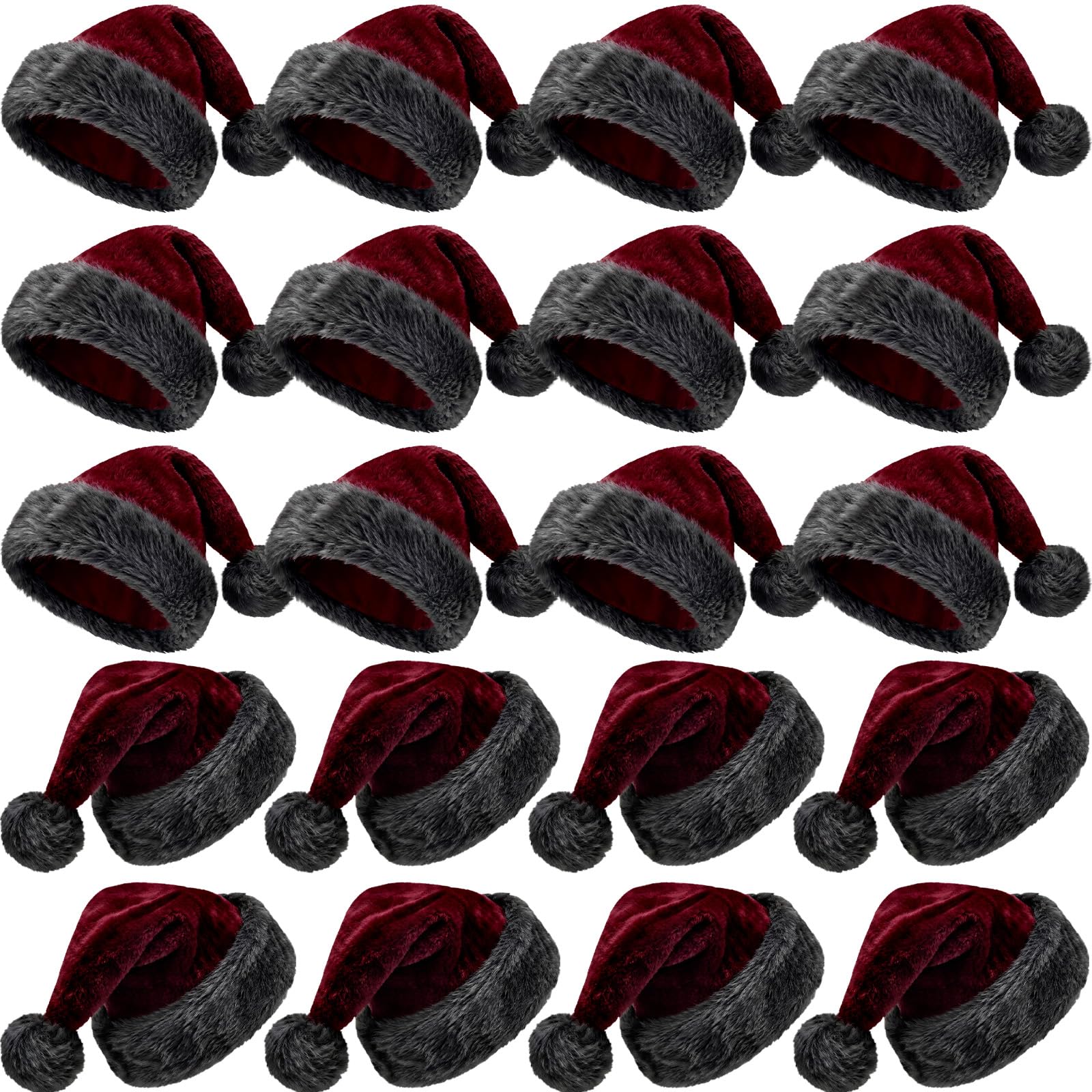 Vicenpal 20 Pcs Santa Hats Bulk for Adults, Grey Burgundy, Classic