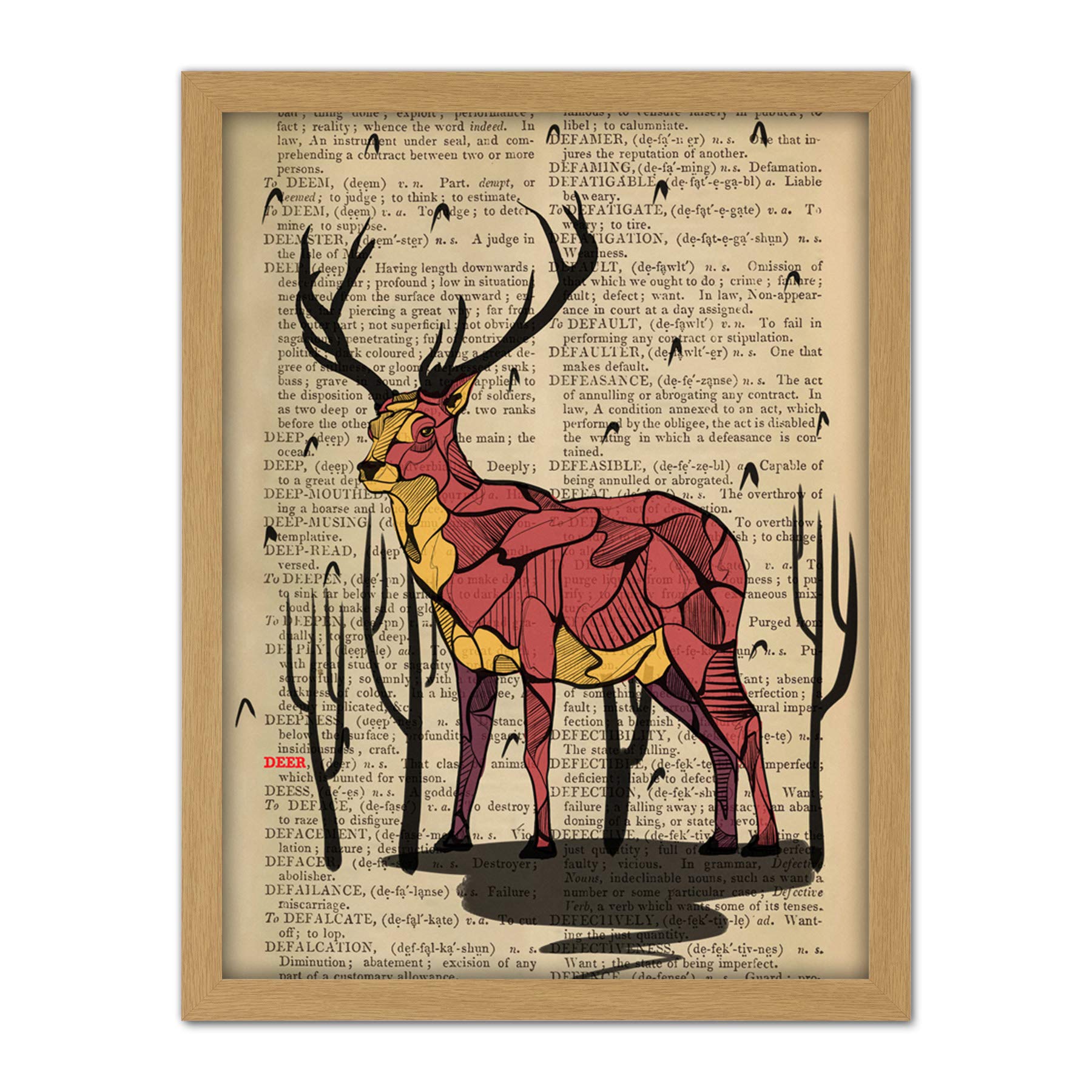 Wee Blue Coo Upcycle Dictionary Stag Deer Artwork Framed Wall Art Print 18X24 Inch