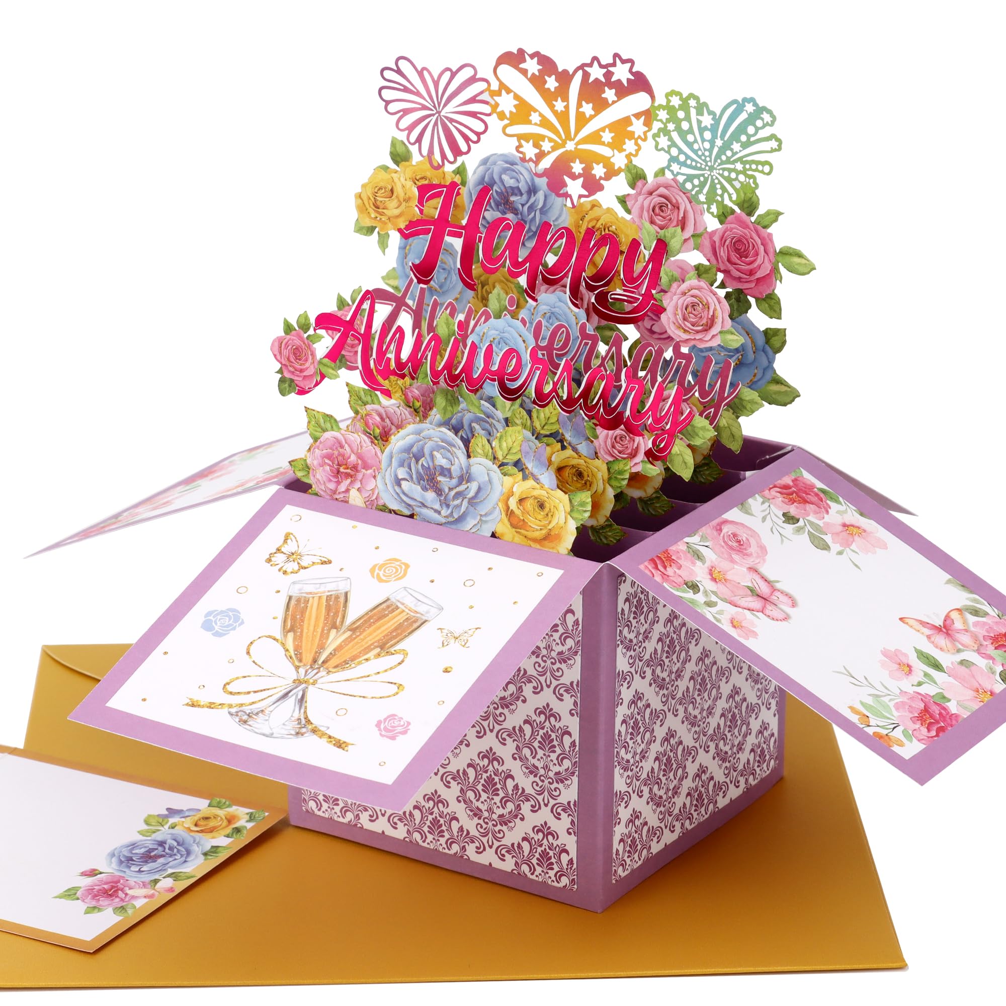 Giiffu Happy Anniversary Card, 3D Pop Up Anniversary Cards Gifts for Him, Her, Wife, Husband, Couple, with Envelope and Notecard(Purple)