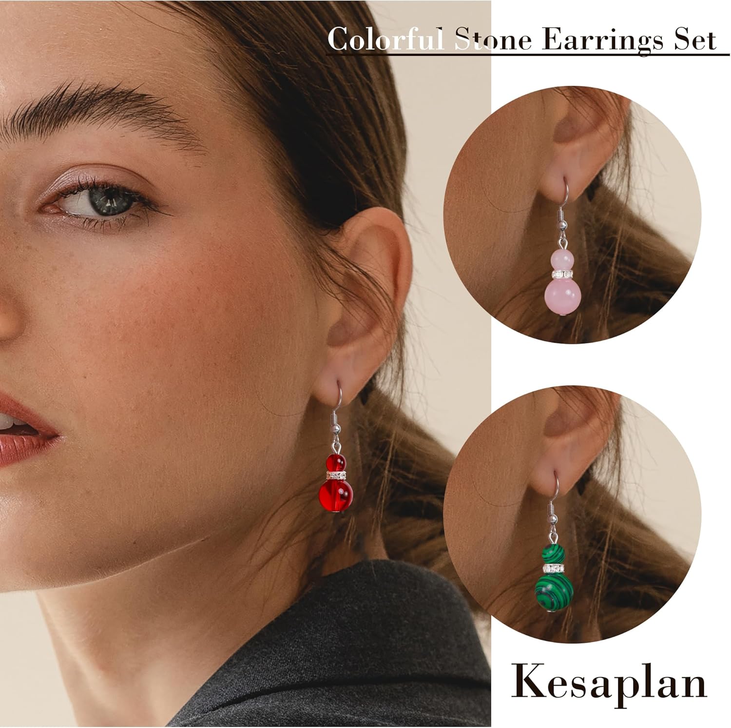 Kesaplan Dangle Earrings for Women Trendy Crystal Lightweight Colorful Gemstone Earrings Drop Healing Stone Beaded Earring Jewelry Gifts for Women Mother’s Day Christmas Birthday Party - Image 2