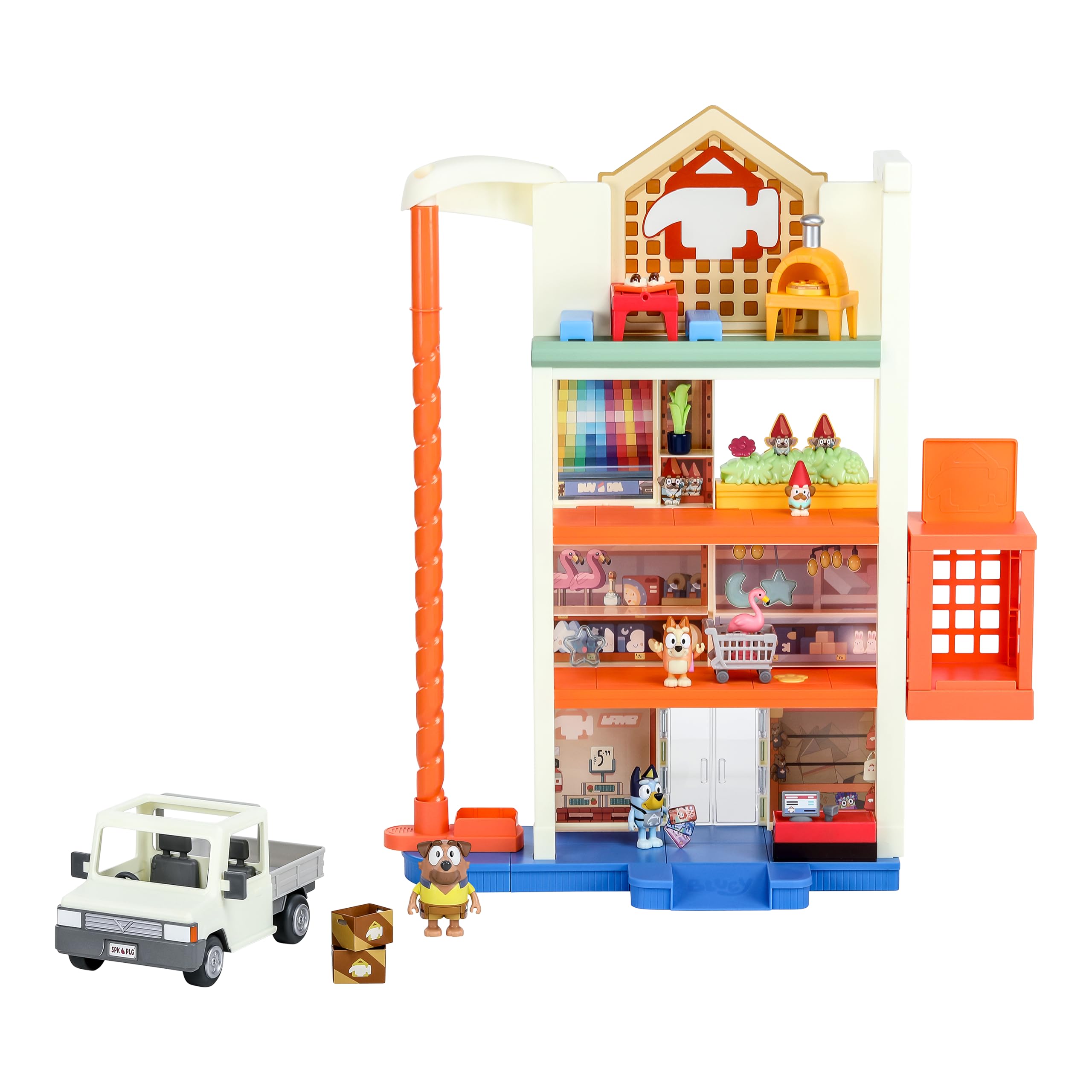 Hammerbarn Shopping Centre Mega Set, 4 Level, 22 Inch Tall Playset With Working Lift and Trolley Return, Lights and 45+ Sounds, 3 Figures, 15 Accessories, Plus Utility Vehicle