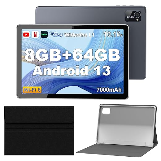 Android 13 Tablets, 10 Inch Android Tablets with Protective Case, Octa-Core Processor, 5MP Front Camera and 8MP Back, 7000mAh Bluetooth IPS Tablets, Wi-Fi Tablet