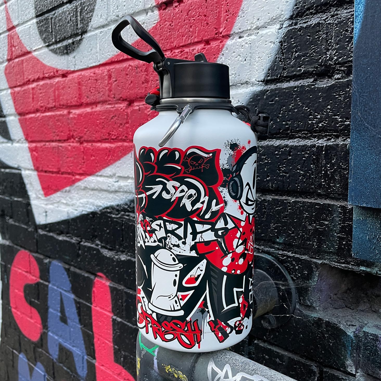 URBANCAN Isolierte Trinkflasche - 2 Liter, mit Strohhalm, Chug und Kappe deckel, Trink In Stil mit Edelstahl Wasserflasche für Sport, Fitness und Reisen, doppelwandige Thermosflasche, Getting Up