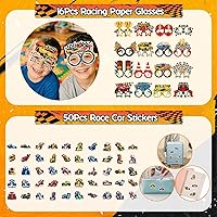 Vista 5 de Juego de 150 recuerdos de fiesta de autos de carreras, suministros de decoración de cumpleaños con temática de autos de carreras, bolsas