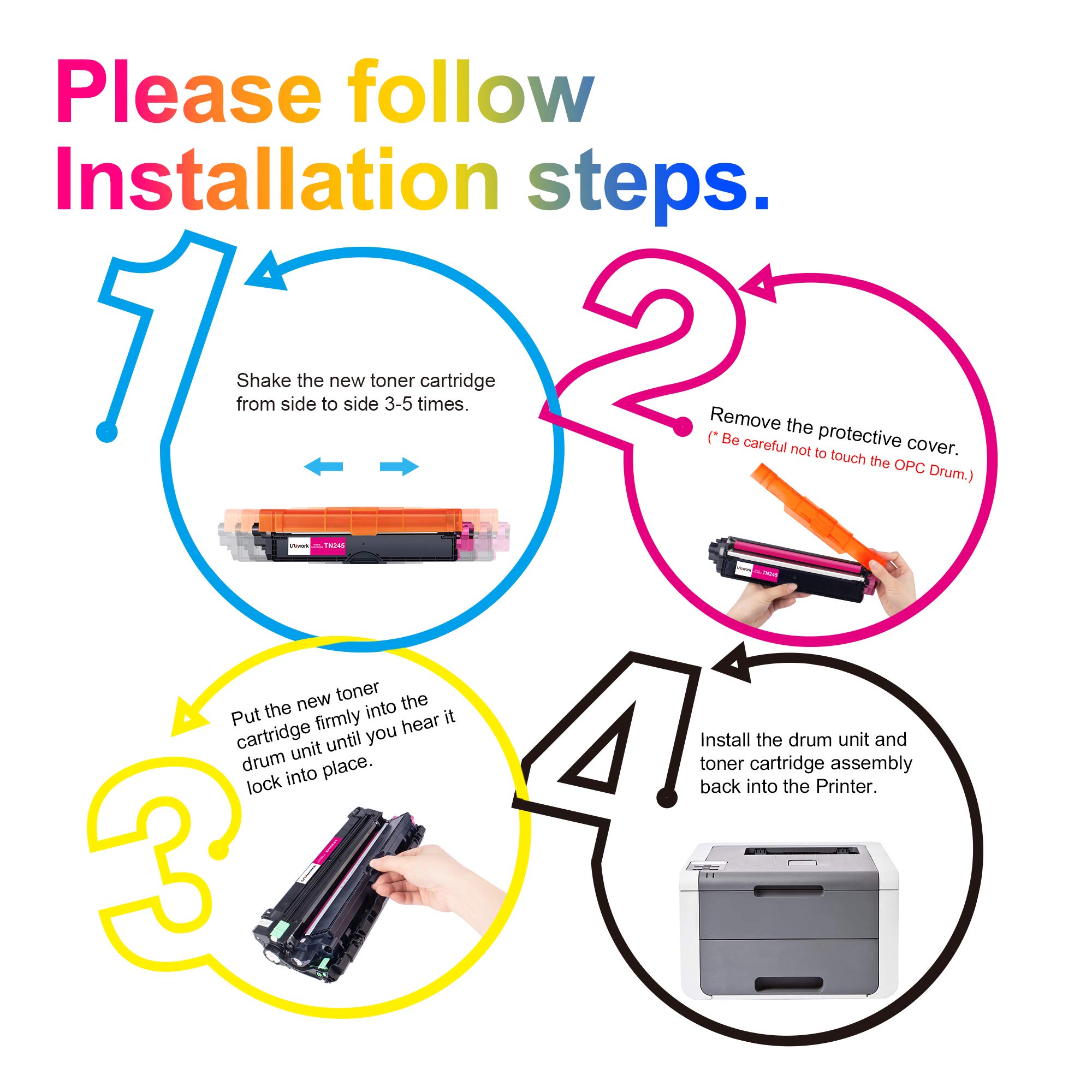 Uniwork TN241 TN245 Toner Compatibile per Brother TN-241 TN-245 Compatibile con Brother HL-3140CW DCP-9020CDW DCP-9015CDW HL-3150CDW HL-3170CDW MFC-9140CDN MFC-9330CDW MFC-9340CDW MFC-9130CW