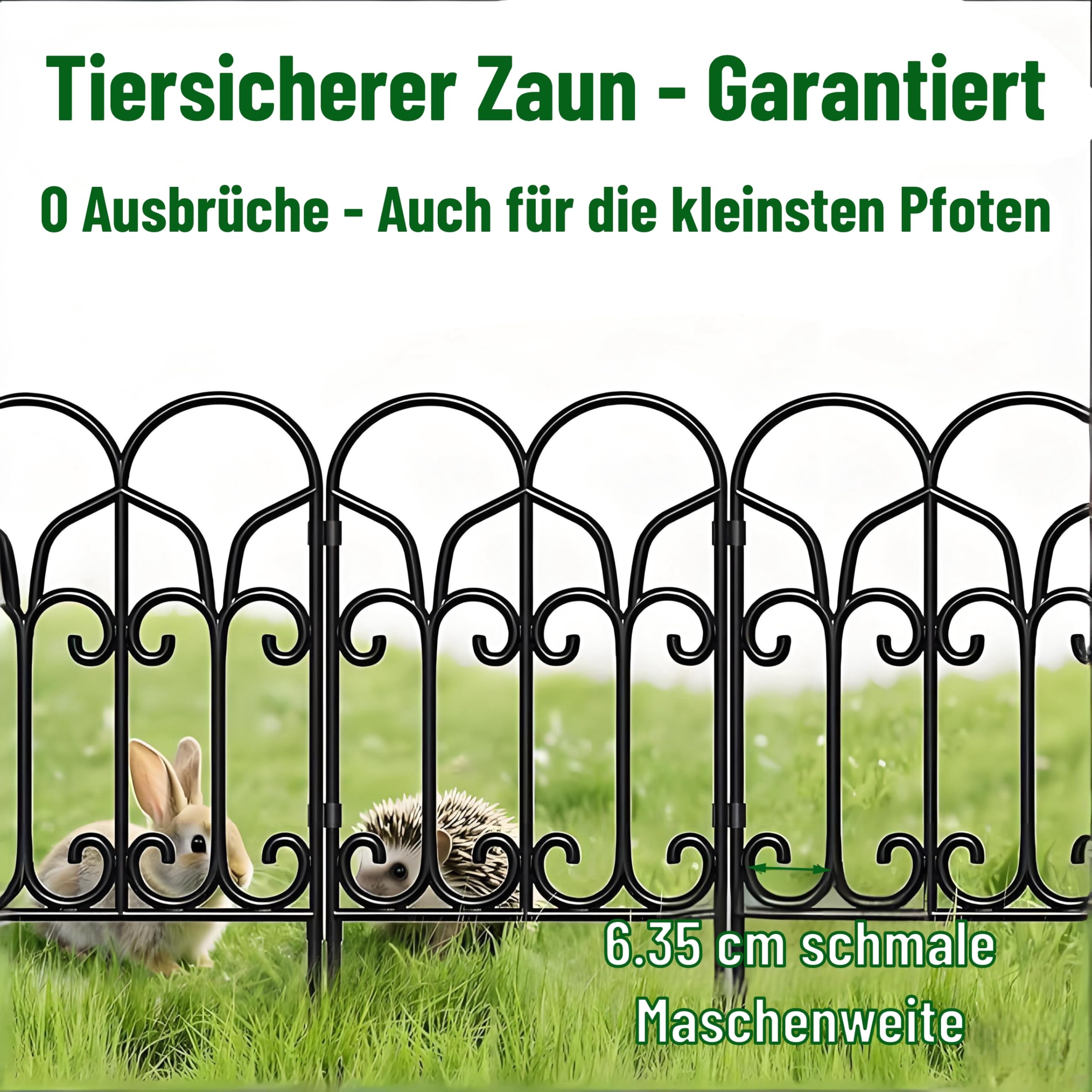 Amagabeli Dekoratives Gartenzaun 46cm(H) x 46cm(L) (5 Panels, Gesamtlänge 2.3m), Rostfrei Metallzaun ohne Graben für Außenbereich, Grenzzaun, Hundezäune für Blumenbeete, Schwarz