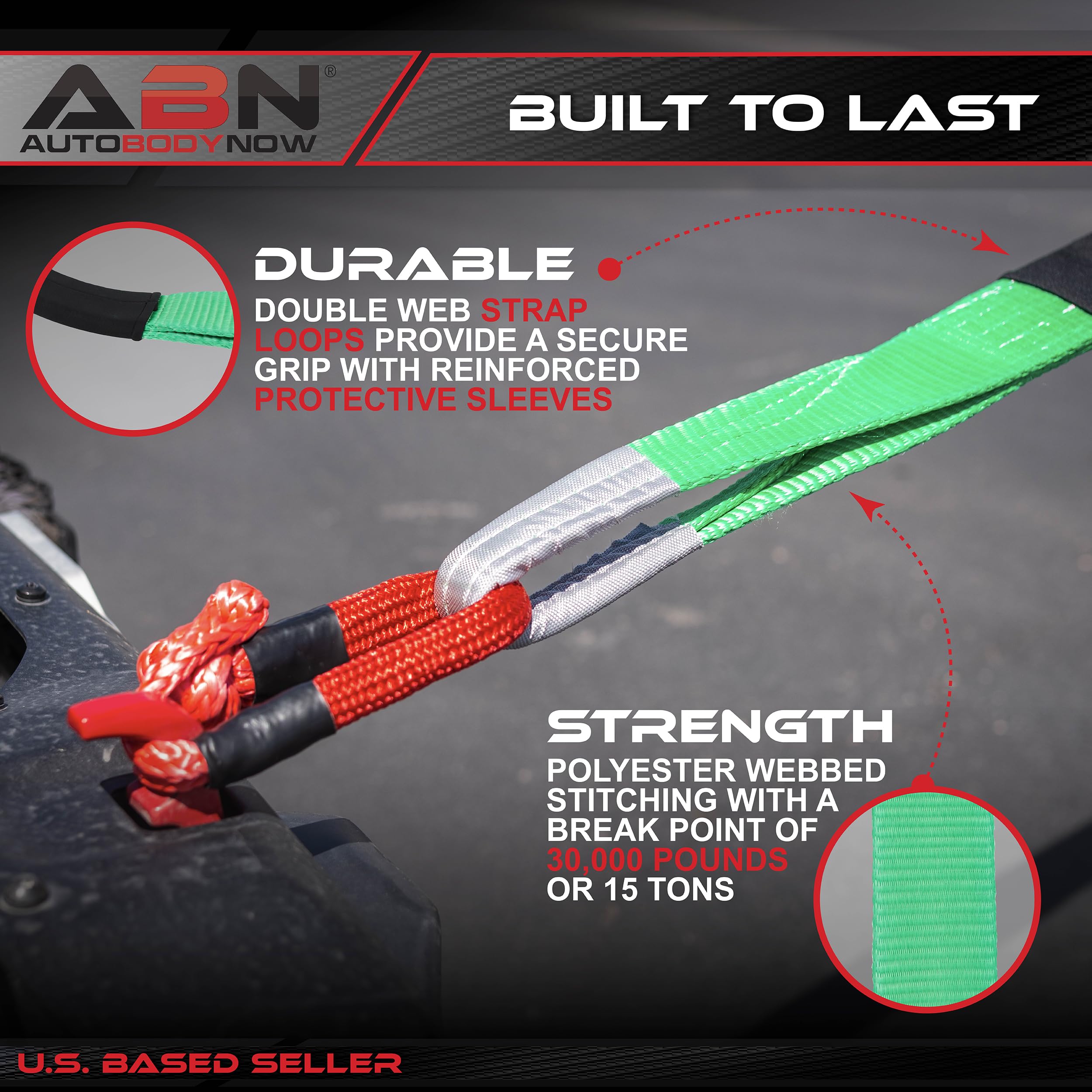 ABN Cinghia Di Recupero Fuoristrada 7,6 Cm X 6,1 M – Portata 13.608 Kg – Borsa Inclusa – Per Auto, Camion, Trattori E ATV - 2