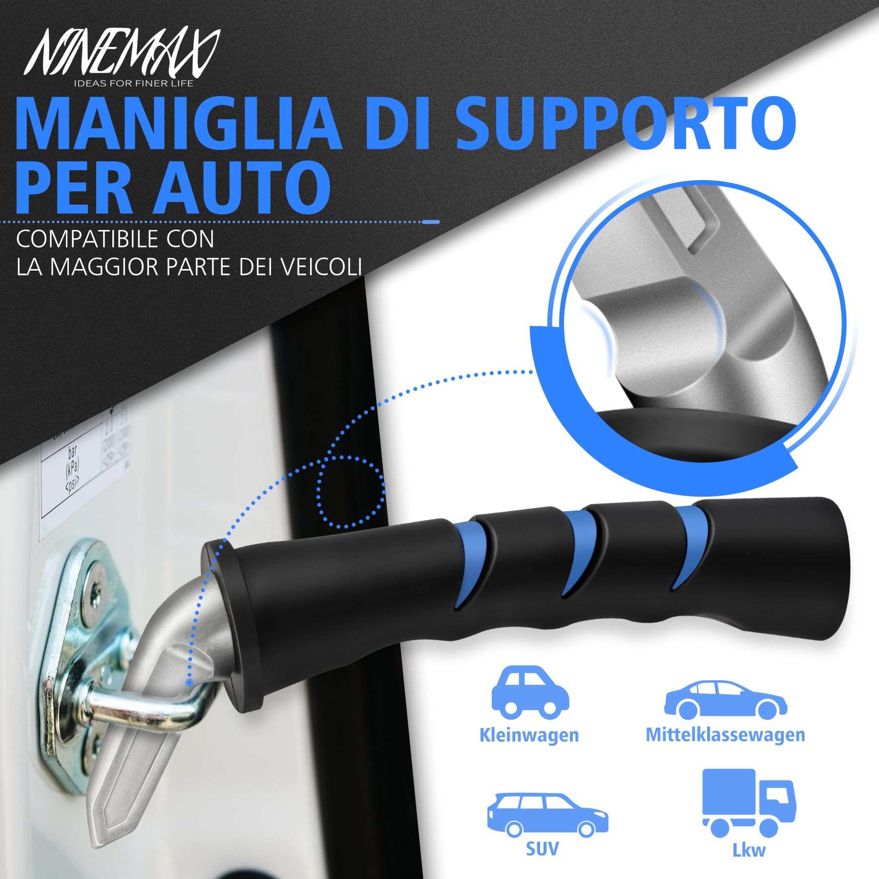 NINEMAX Maniglia Di Supporto per Auto，Maniglia per Uscire Dall Auto 1Pc,Car Assistance Handle per Anziani Disabili(Nero)