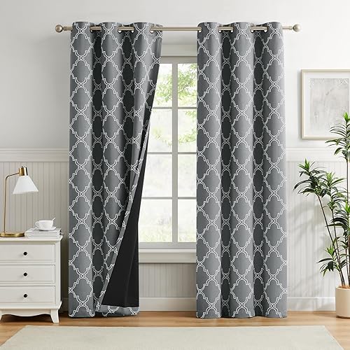 Melodieux Cortinas opacas marroquíes de 96 pulgadas de largo para sala de estar con forro negro, cortinas de ventana con aislamiento térmico y Melodieux Cortinas opacas marroquíes de 96 pulgadas de largo para sala de estar con forro negro, cortinas de ventana con aislamiento térmico y