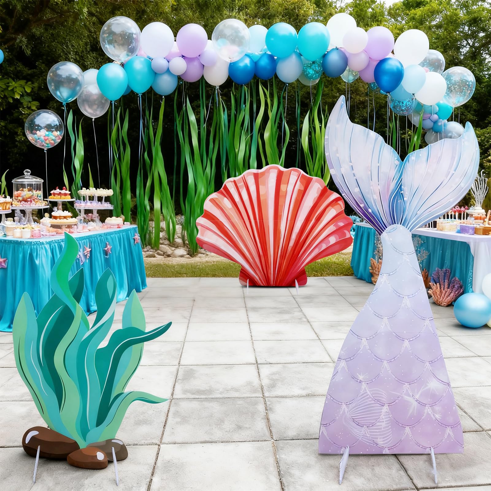 Set di 3 grandi decorazioni per feste in mare, sotto il mare, set di decorazioni per feste, coda di sirena, alghe con staffe, per feste a tema oceano, sirena, compleanno, fotografia, decorazioni