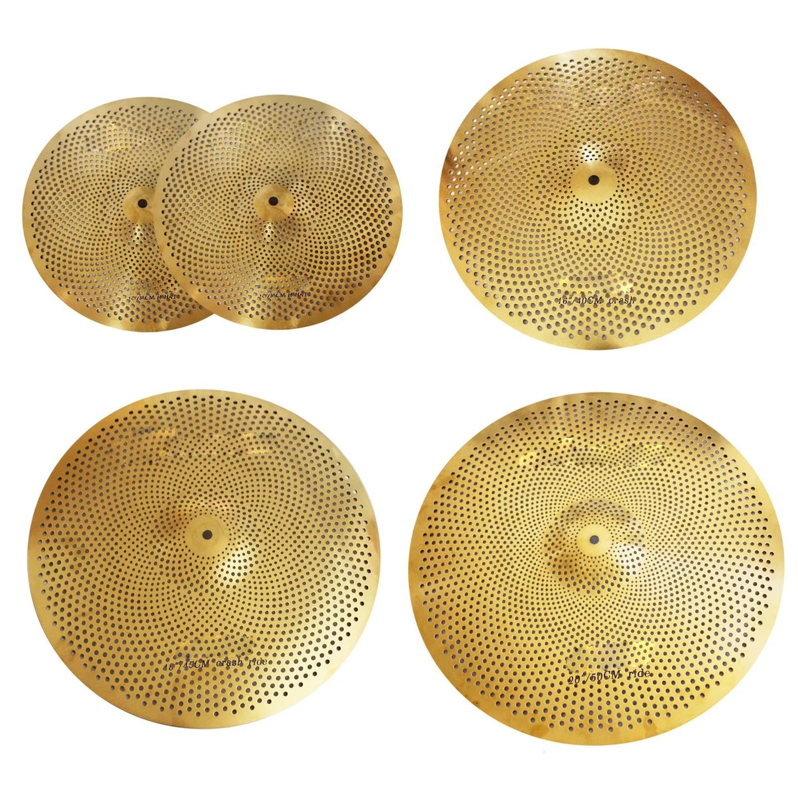 Talerz Profesjonalny Pakiet Low Volume 14 Hi Hats 16/18 Crash 20 Calowy Talerz Ride 5 Częściowy Zestaw Wyciszający(Golden)