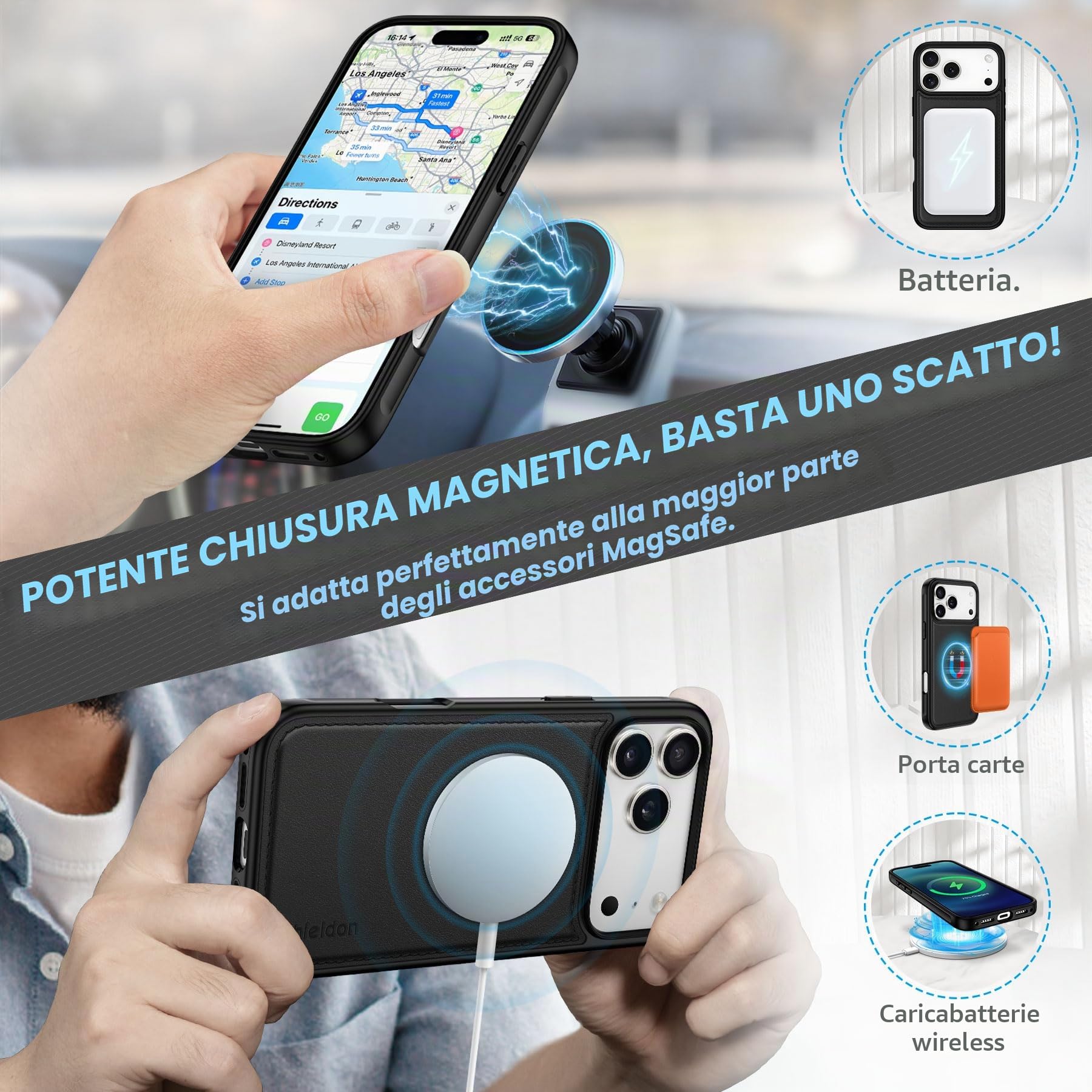 SHIELDON Custodia Vera Pelle per iPhone 17 Pro Max 6,9" 5G 2025, Nero