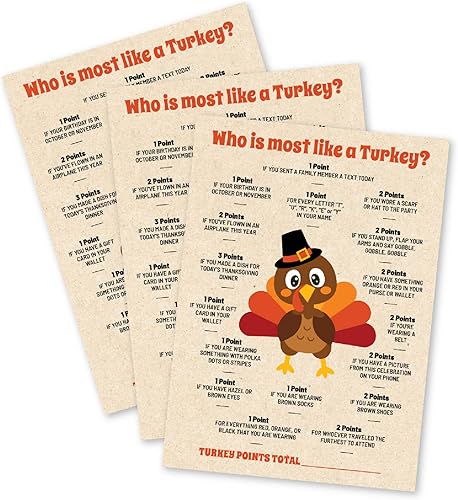 15 tarjetas de juego de quién es más como un pavo, divertidas y fáciles para Acción de Gracias en familia. Regalo de amigos, fiesta de iglesia,
