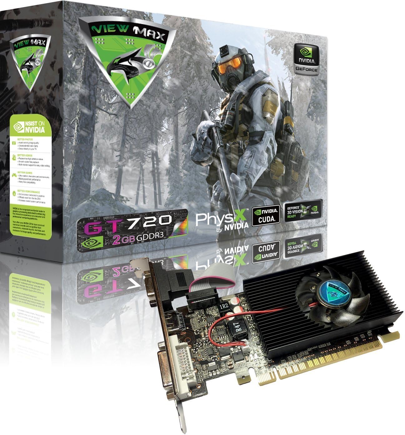 ViewMax GeForce GT 720 2GB GDDR3 PCI Express (PCIe) DVI Video Card HDMI & HDCP Support - Product Code Name AIR Strike F-16 Fighting Falcon Edition