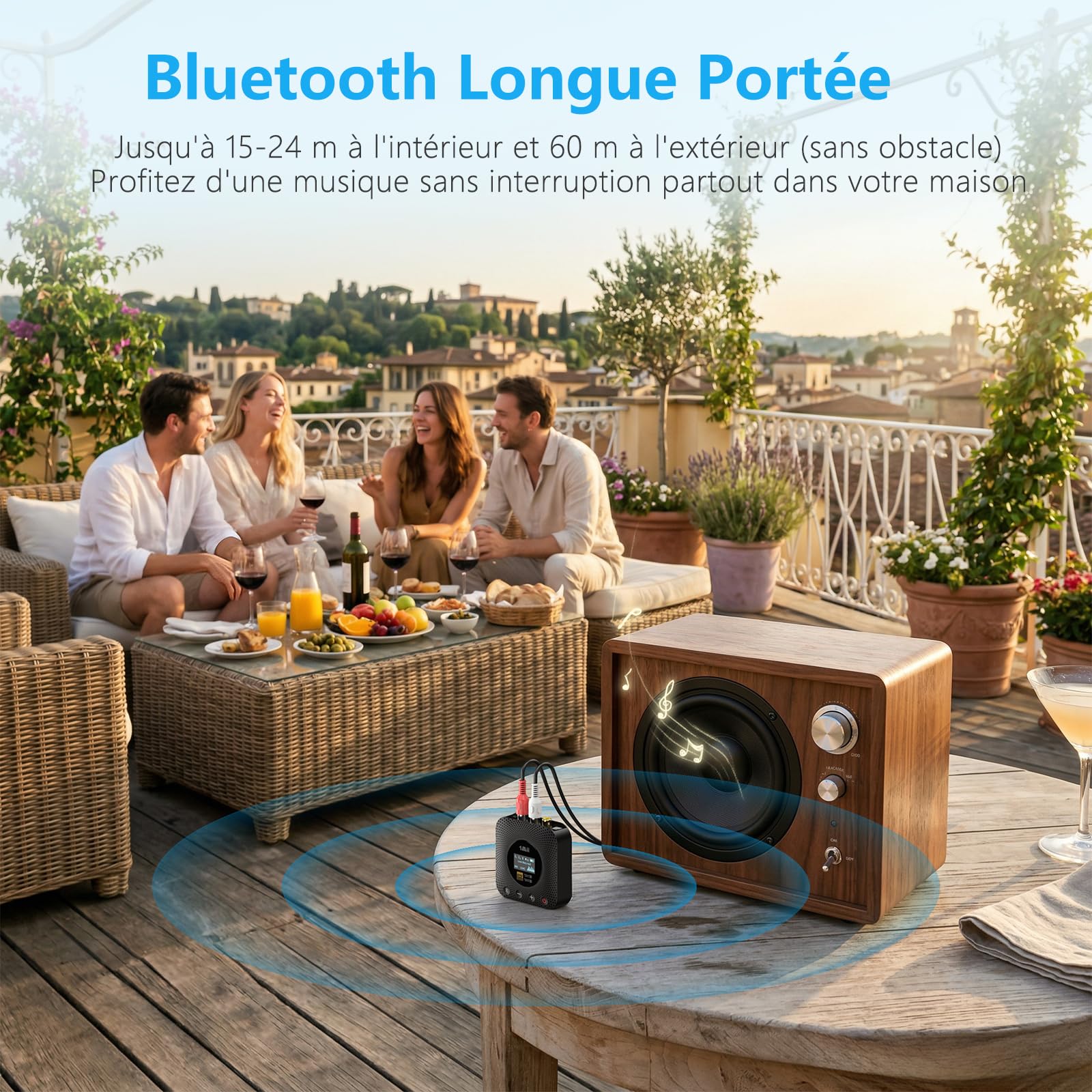 1Mii B06HD+ Recepteur Bluetooth 5.3 LDAC Adaptateur Bluetooth | pour Chaine Hi-Fi avec Contrôle du Volume sur Écran OLED, DAC Audiophile Intégré, and aptX Faible Latence