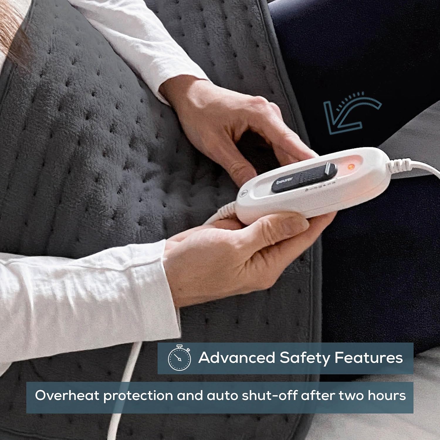 Beurer UHP26DRKGRY Heating Pad for Back/Shoulder/Neck/Knee/Leg, Soft Fabric, Fast Heating, XL Size 12” x 24”, 6 Temperature Settings, 2-Hour Auto-Off, Machine Washable