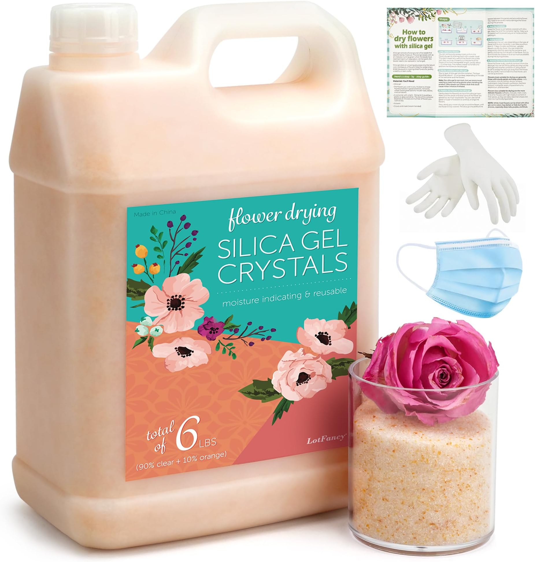LotFancy 6 LBS Silica Gel Flower Drying Crystals,Color Indicating, Reusable