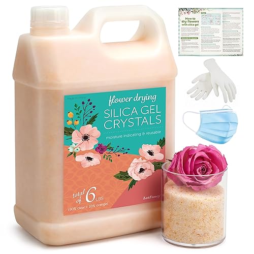 LotFancy Secado de flores de gel de sílice, 6 libras de color que indica cristales de sílice para preservación de ramo de boda
