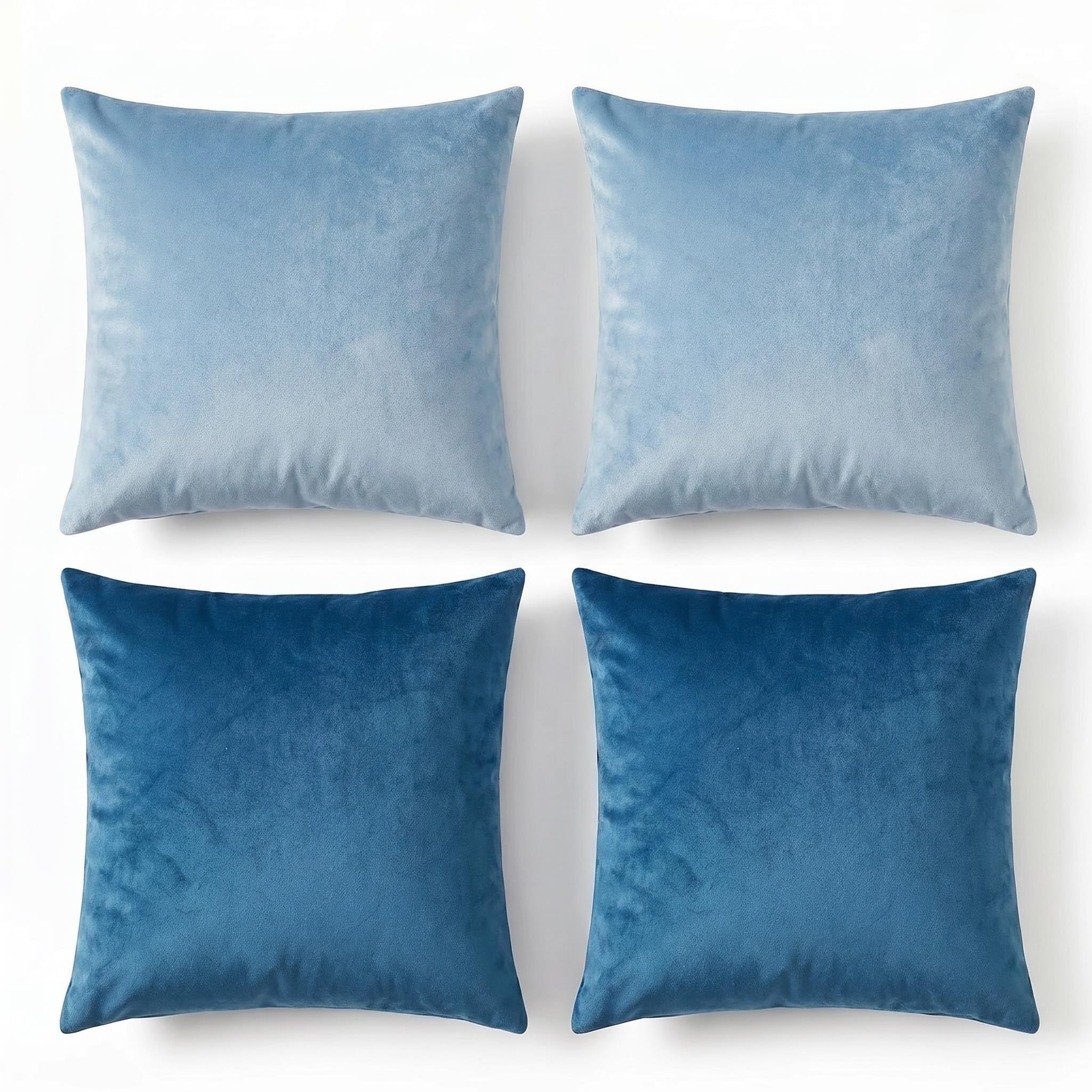Velvet Cushion Covers Set of 4, 45x45cm Soft Square Throw Pillow Covers, Luxury Velvet Pillow Cases with Invisible Zipper, Decorative Pillowcases for Living Room, Sofa, Bedroom, Home Decor, Blue
