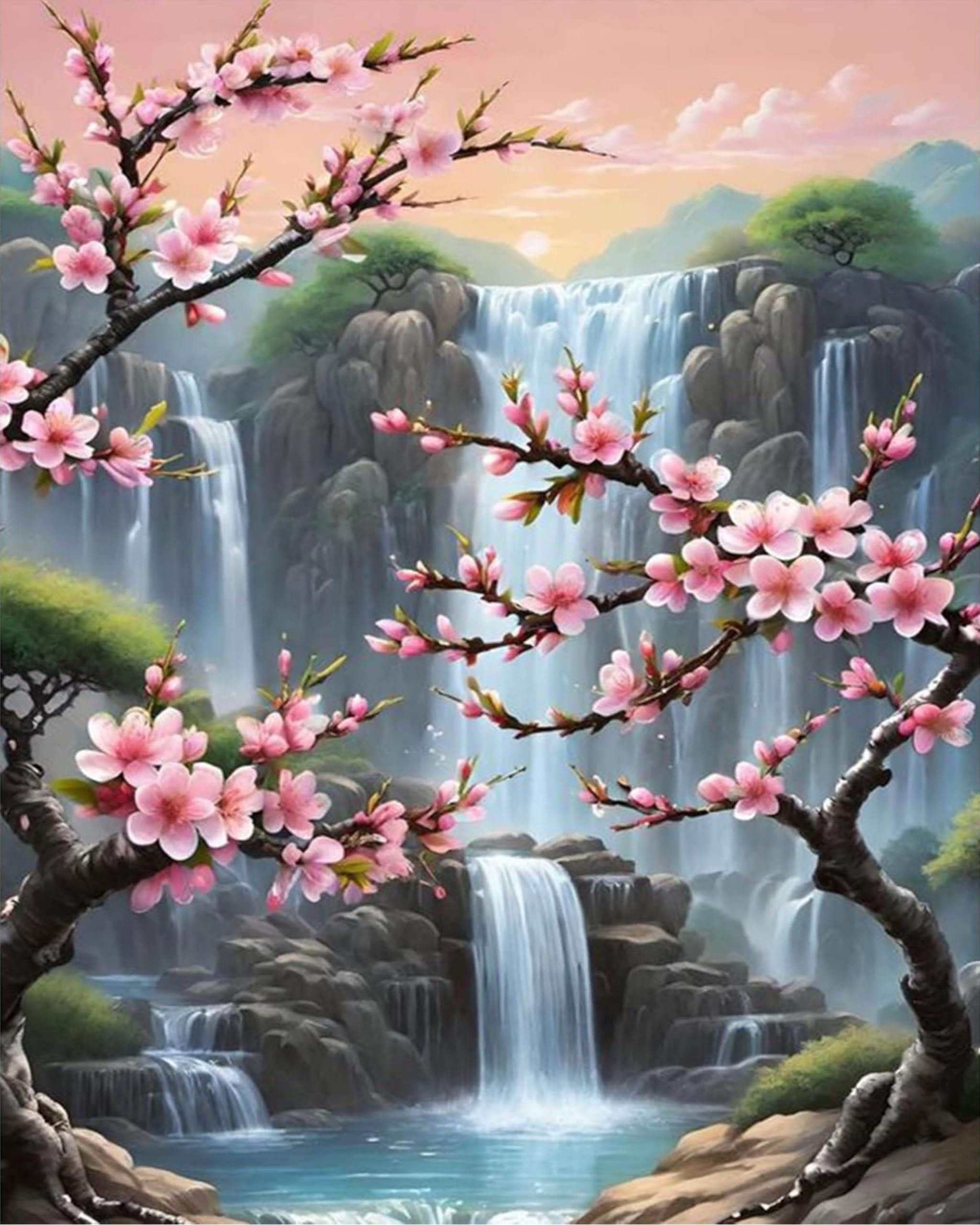 Arttoplus Waterfall Paint by Numbers Kit for Adults-Flowers Adult Paint by Number Kits on Canvas,Landscape Painting by Number Adult for Gift Home Wall